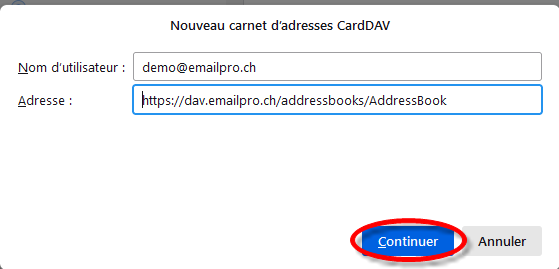 Paramètres CardDav